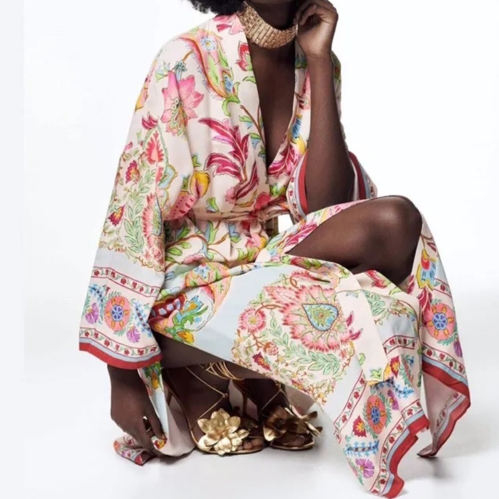 Zara Floral Printed Long Kimono Belted Bohemian Blogger - Picture 10 of 15